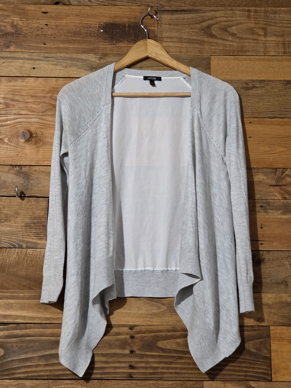APT.9 XS Gray Open Front Draped Cardigan Mixed Media Chiffon Back Sweater Casual